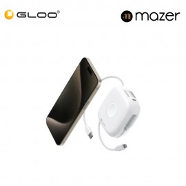 Mazer MagLink18i 10,000mAh Magnetic Wireless (Built-in USB-C+Lightning Cables) + Apple Watch Charging Power Bank - White 8881304544849