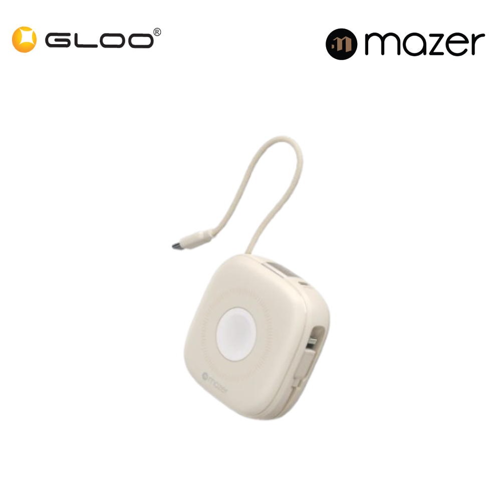Mazer MagLink18i 10,000mAh Magnetic Wireless (Built-in USB-C+Lightning Cables) + Apple Watch Charging Power Bank - Cream 8881304544856