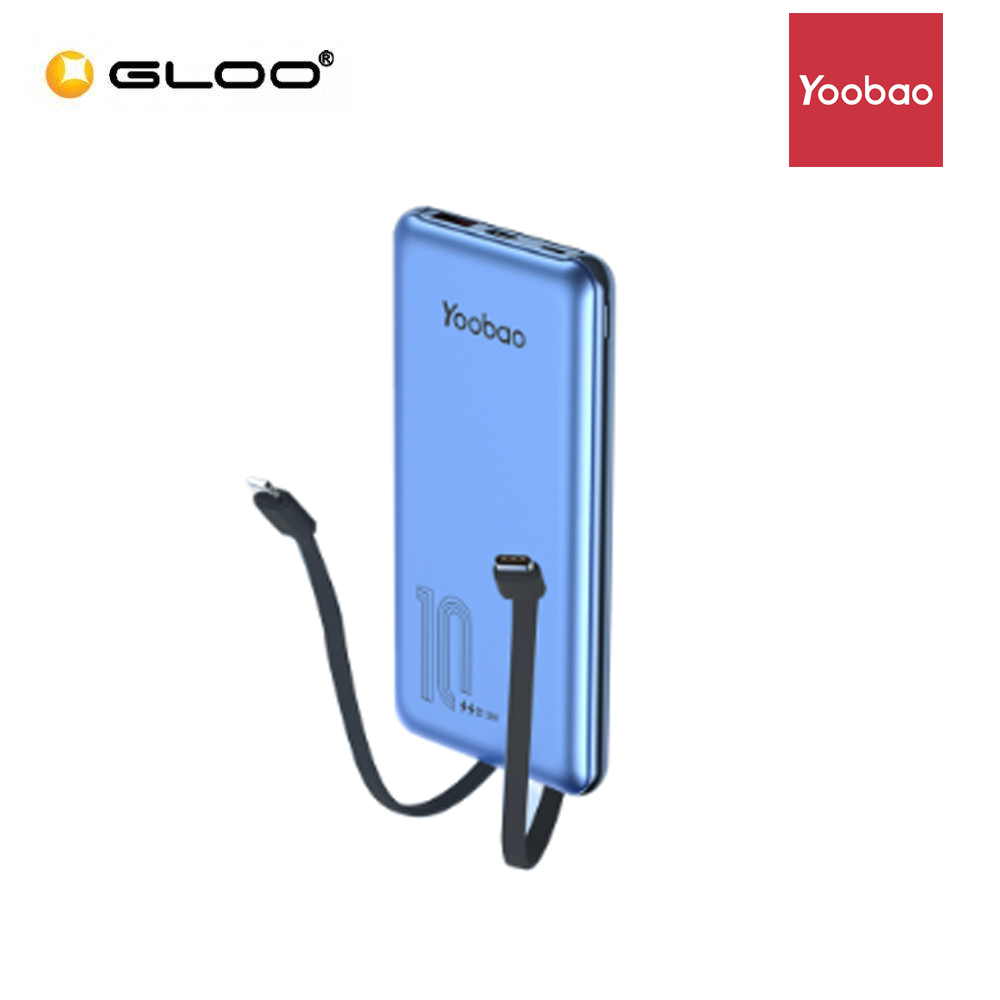 Yoobao LC2-G2 10000mAh PD20W/QC3.0 Power Bank with Build-In Cable (Lightning & Type C) - Blue