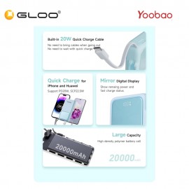 Yoobao Q22 20000mAh 22.5W Quick Charge Powerbank with Build-In Type-C Cable - Black 6937135028095