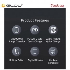Yoobao Q22 Pro 30W PD Fast Charge 20000mAh Powerbank - Black 6937135029016