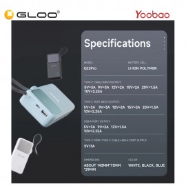 Yoobao Q22 Pro 30W PD Fast Charge 20000mAh Powerbank - Black 6937135029016