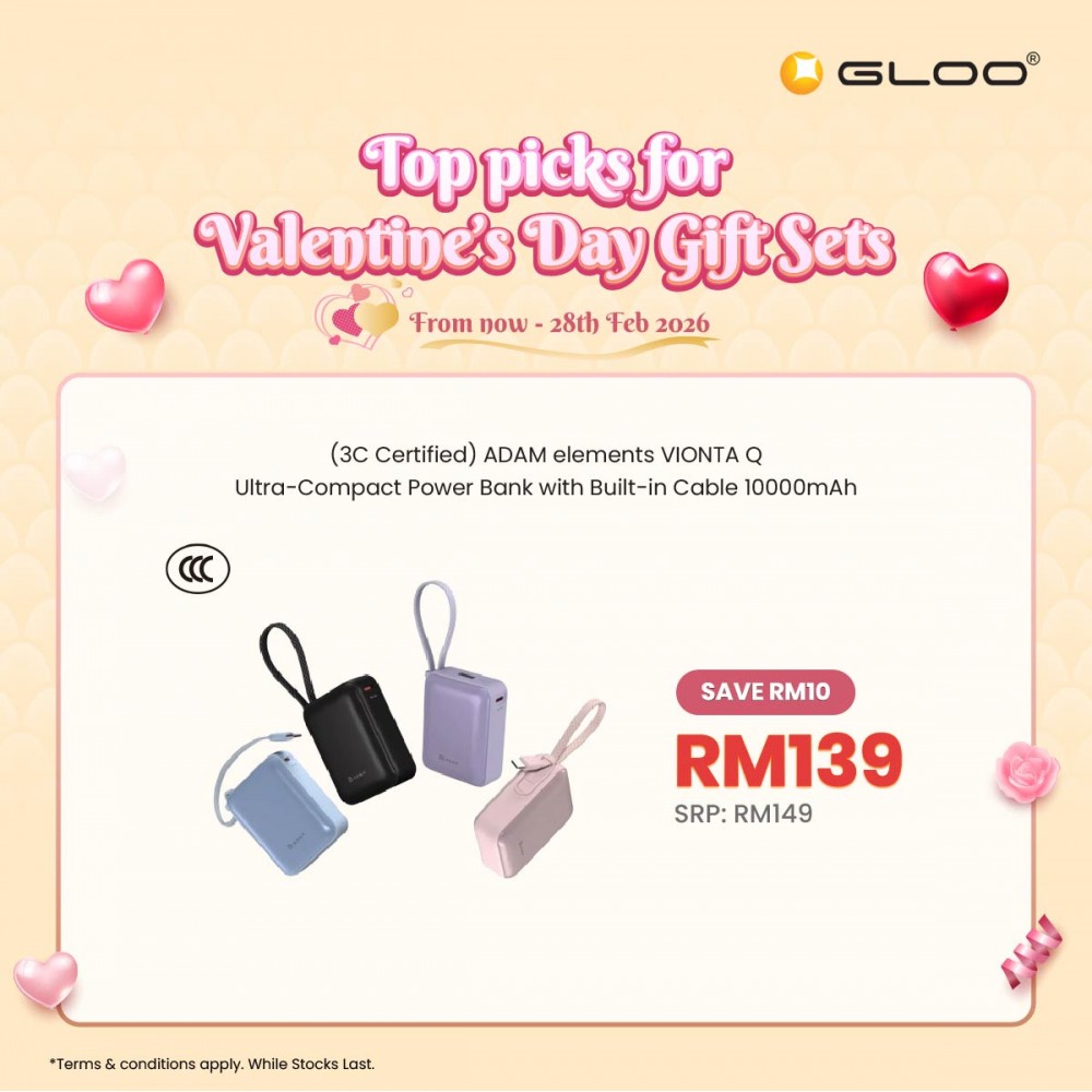 (3C Certified) ADAM elements VIONTA Q Ultra-Compact Power Bank with Built-in Cable 10000mAh-Purple APBADVTQPP 840741118219