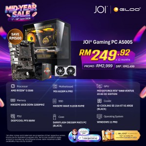 JOI Gaming PC A5005 (AMD RYZEN 5 5500/16GB RAM/512GB SSD/RTX 5060/W11P)