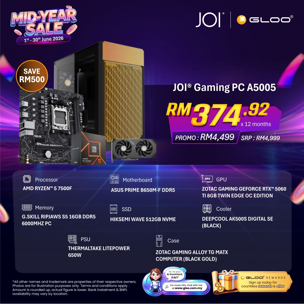 JOI Gaming PC A5005 (AMD RYZEN 5 7500F/16GB RAM/512GB SSD/RTX 5060 TI/DOS)