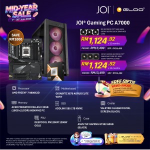 JOI Gaming PC A7000 (AMD RYZEN 7 9800X3D/32GB RAM/1TB SSD/RTX 5080/DOS)