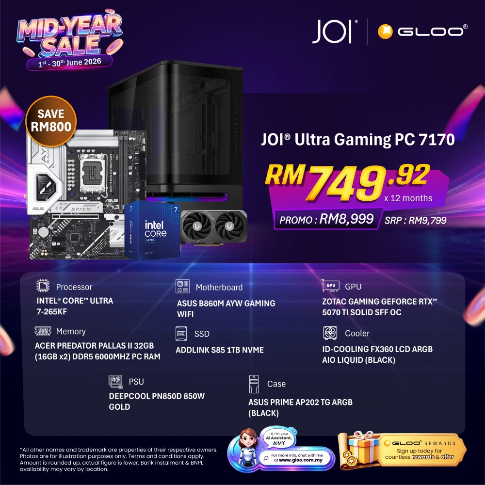 JOI Gaming PC 7170 (INTEL ULTRA 7-265KF/32GB RAM/1TB SSD/RTX 5070 Ti/DOS)