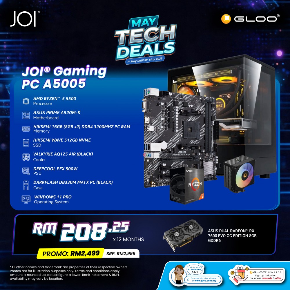 JOI Gaming PC A5005 (AMD RYZEN 5 5500/16GB RAM/512GB SSD/RX 7600/W11P)