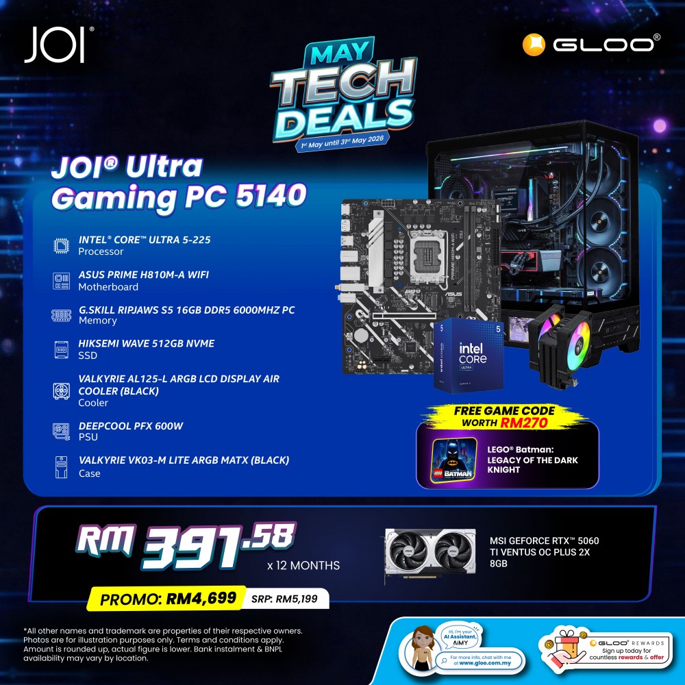 JOI Ultra Gaming PC 5140 (INTEL CORE ULTRA 5 PROCESSOR 225/16GB RAM/512GB SSD/RTX 5060 Ti/DOS)