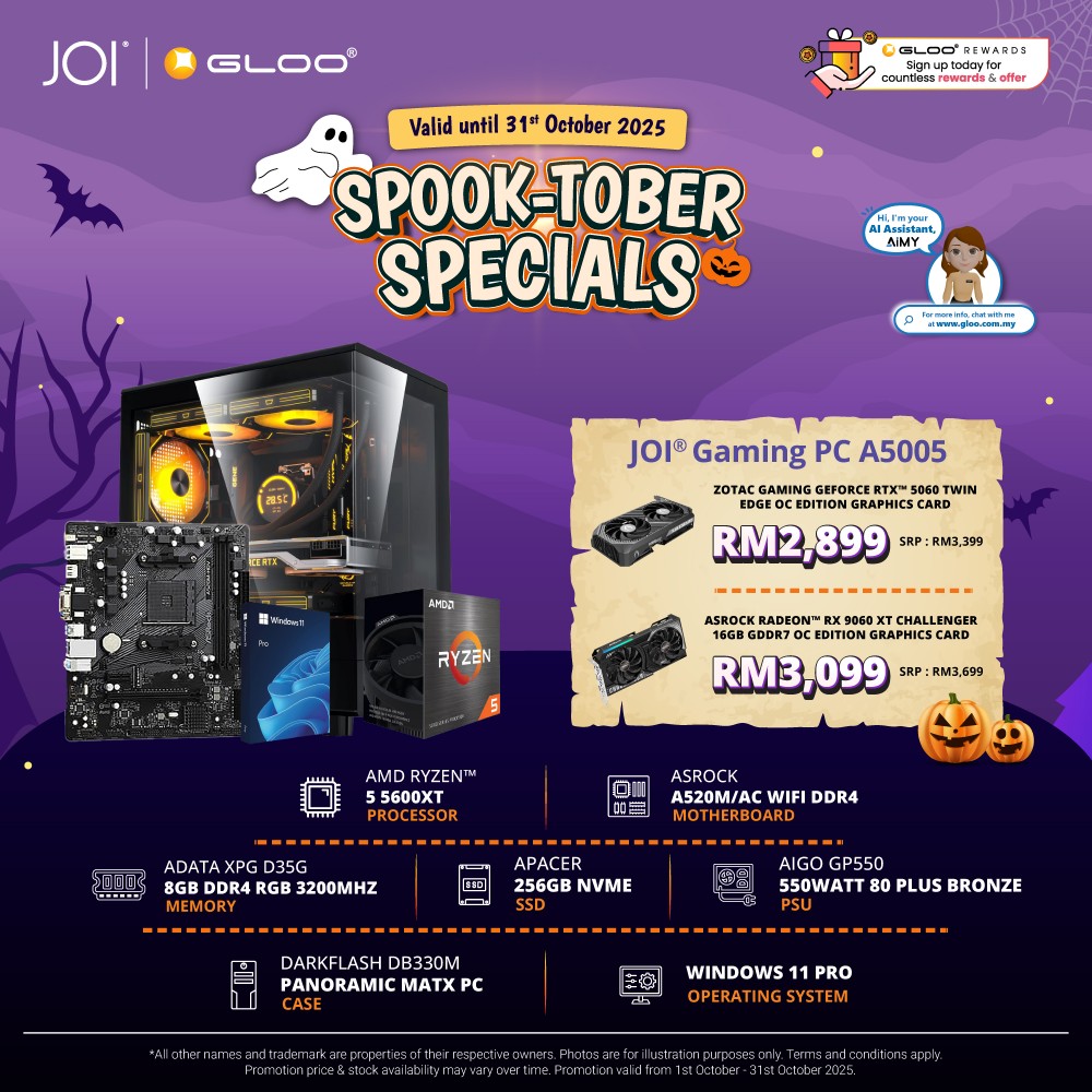JOI Gaming PC A5005 (AMD Ryzen 5 5600XT/8GB RAM/256GB SSD/RX9060XT/W11P)