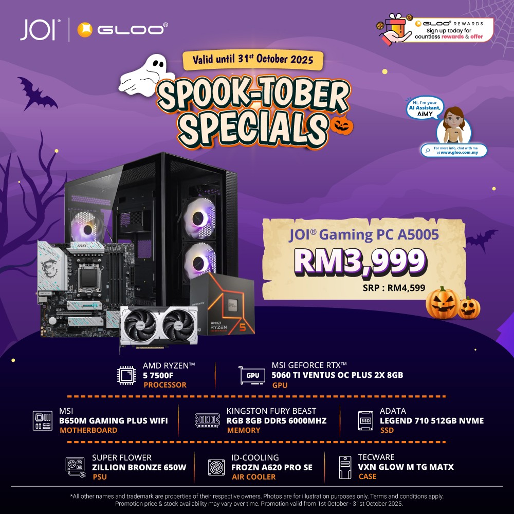 JOI Gaming PC A5005 (AMD Ryzen 5 7500F/8GB RAM/512GB SSD/RTX5060TI/DOS)