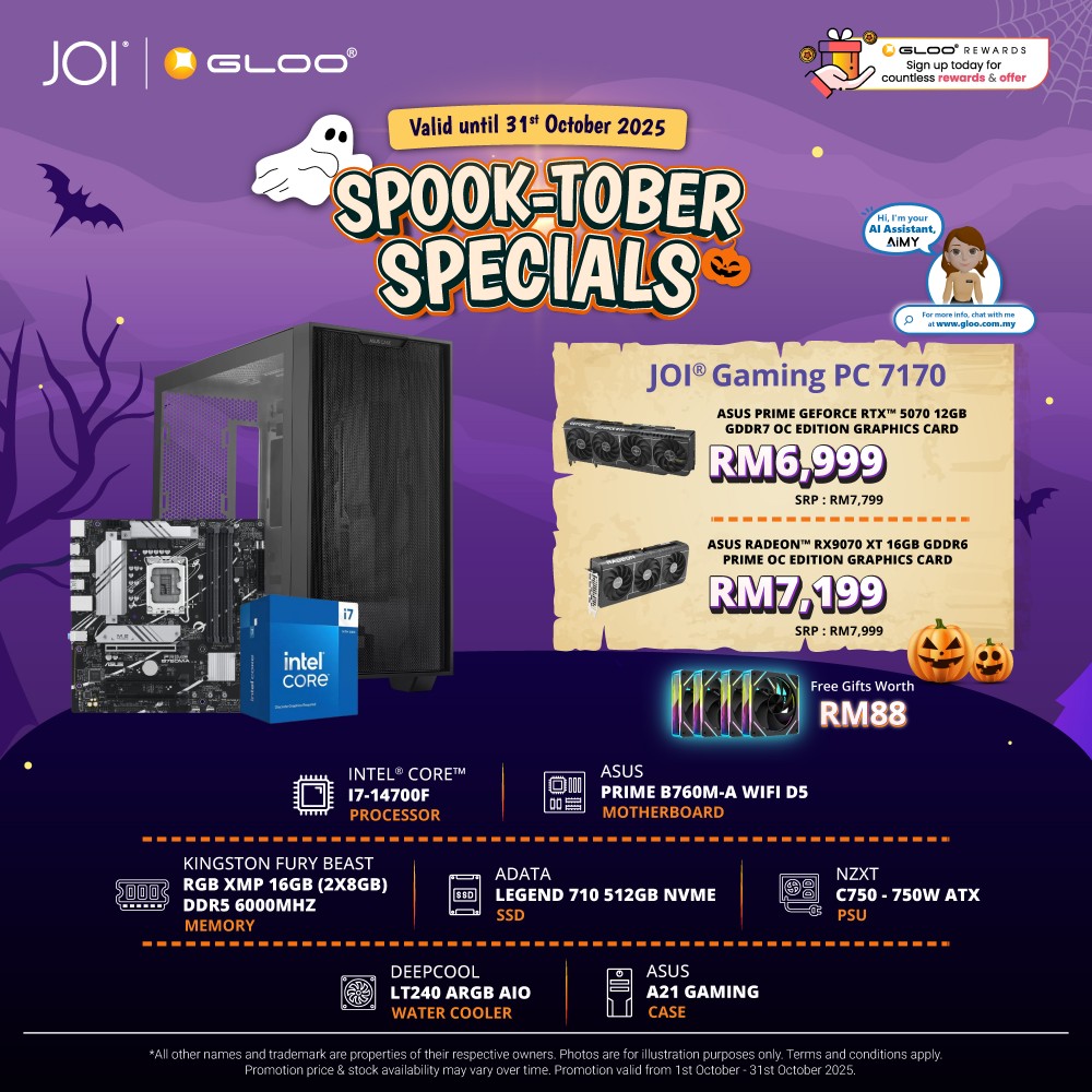 JOI Gaming PC 7170 (Intel core I7-14700F/16GB RAM/512GB SSD/RTX5070/DOS)