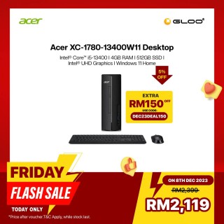 [Pre-order] Acer Aspire XC-1780-13400W11 Desktop (i5-13400,4GB,512GB SSD,Intel UHD Graphics,Wired Ky+Ms,W11H,3Yrs) [ETA:3-5 working days]