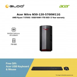 [Pre-order] Acer Nitro N50-120-5700W11G Gaming Desktop (R7-5700G,8GB,1TB SSD,RTX3060Ti 8GB,Kyb+Mse,W11H,3Yrs) [ETA: 3-5 Working Days]