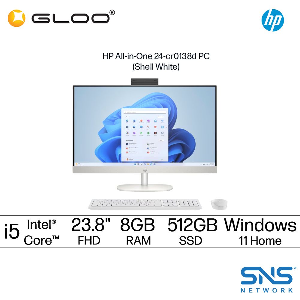HP All-in-One 24-cr0138d PC (Intel® Core™ i5-1334U | 23.8” FHD | 8GB RAM | 512GB SSD | Intel® Iris® Xᵉ Graphics | Windows 11 Home | Microsoft Office Home 2024 +  Microsoft 365 Basic)