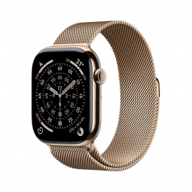 Apple Watch Series 11 GPS + Cellular 46mm Gold Titanium Case with Gold Milanese Loop - S/M MFD74X/A