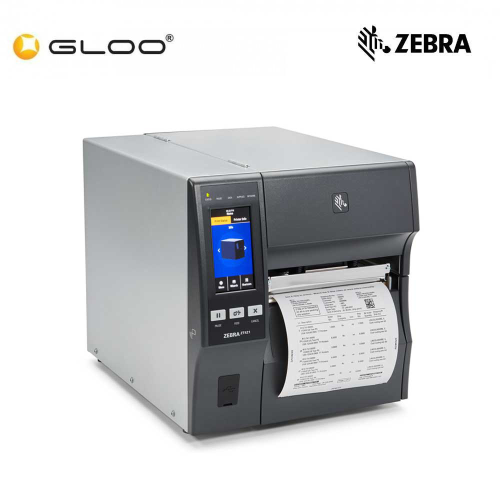 ZEBRA ZT411 4-inch Industrial Thermal Transfer Printer 203 dpi with 4.3-inch Color Touch Display, UK/AU/JP/EU Cords, USB, 10/100 Ethernet, Bluetooth 4.1/MFi,  (ZT41142-T0P0000Z)
