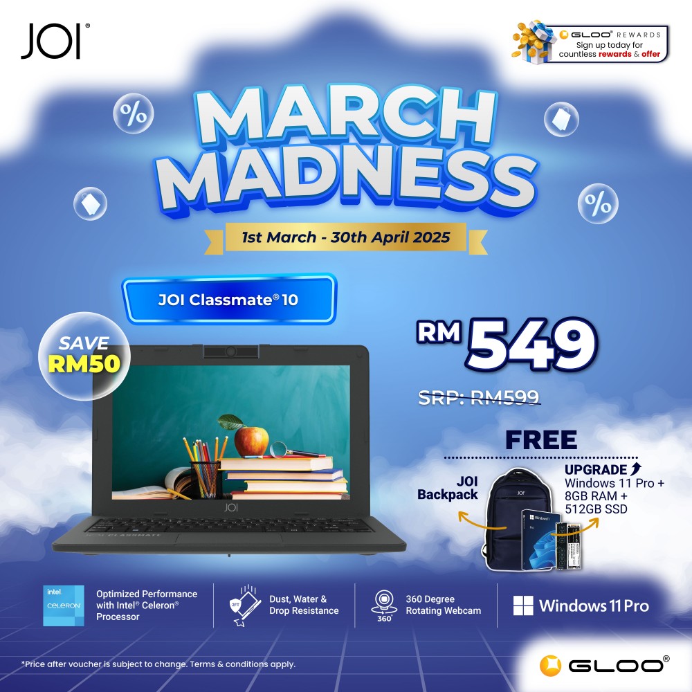 JOI Classmate 10 (Celeron N4020,4GB,128GB eMMC,Intel UHD Graphics 600,11.6”HD,W10 Pro,Grey)