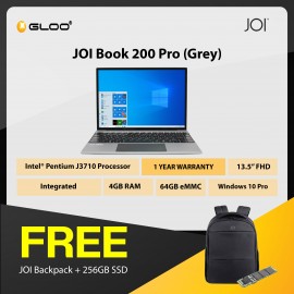 JOI Book 200 Pro (Pentium J3710, 4GB, 64GB, 13.5”, W10Pro,GRY) + Free 256GB SSD + JOI Backpack Black
