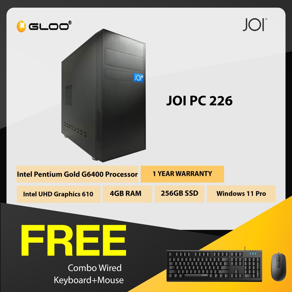 JOI PC 226 (Pentium G6400/4GB RAM/256GB SSD/W11Pro) Free Combo Wired USB Keyboard+Mouse