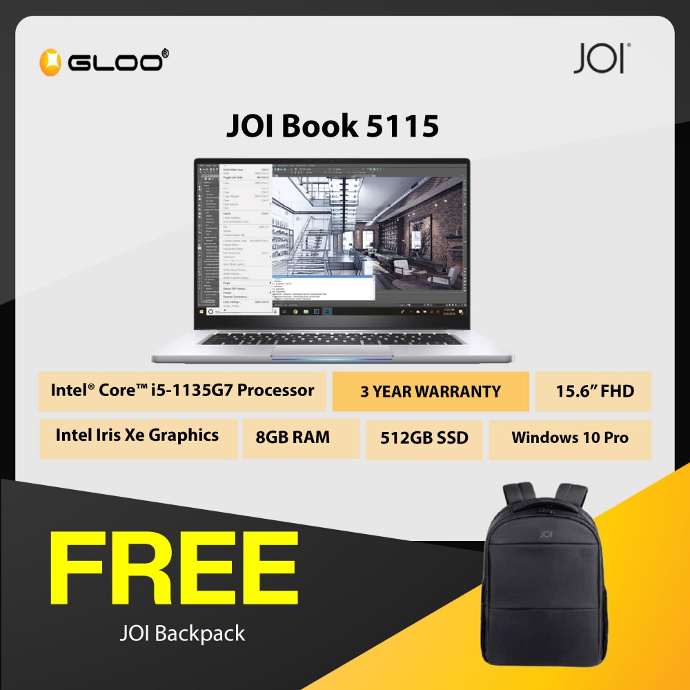JOI Book 5115 (i5-1135G7/8GB/512GB SSD/W10P/15.6"/Non-Touch/Gray) Free JOI Backpack