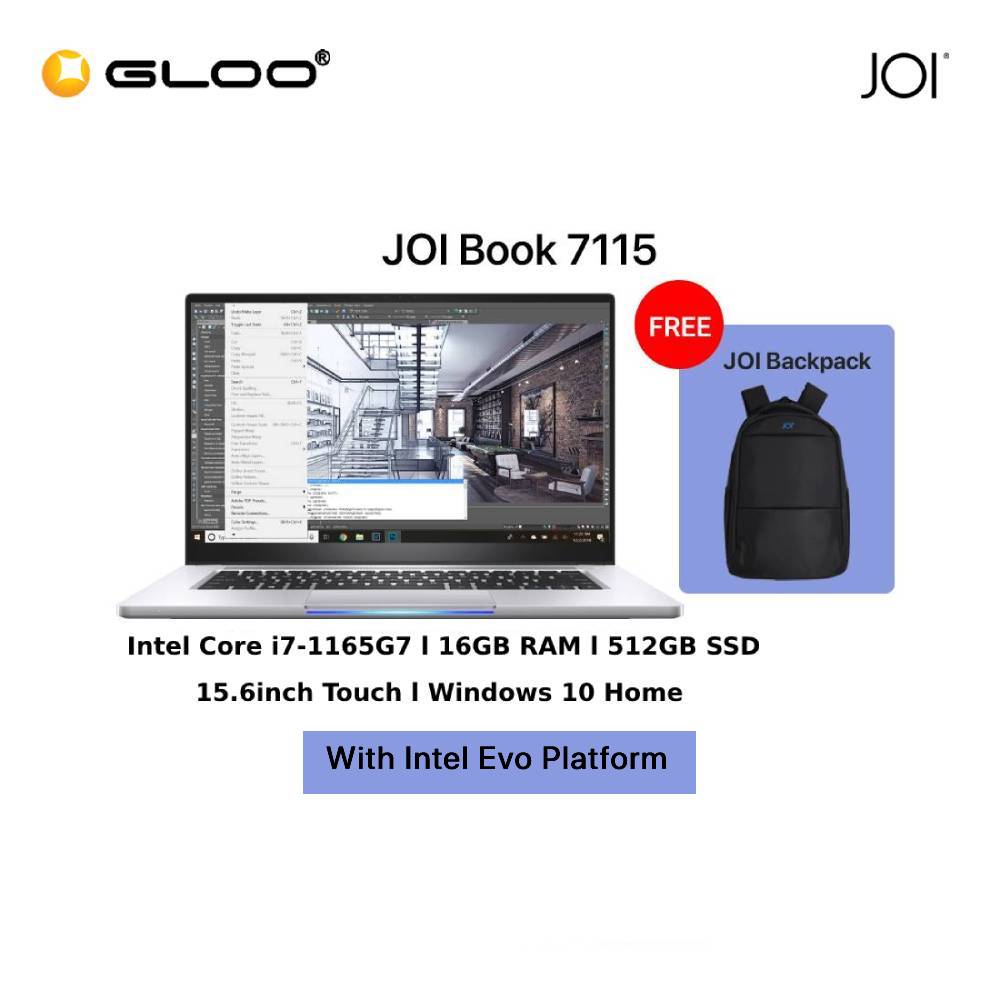 [Intel EVO] JOI Book 7115 with Intel Evo platform (i7-1165G7/16GB/512GB/Intel Iris Xe Grph/15.6"FHD IPS Touch/W10H) Free JOI Backpack [choose color)