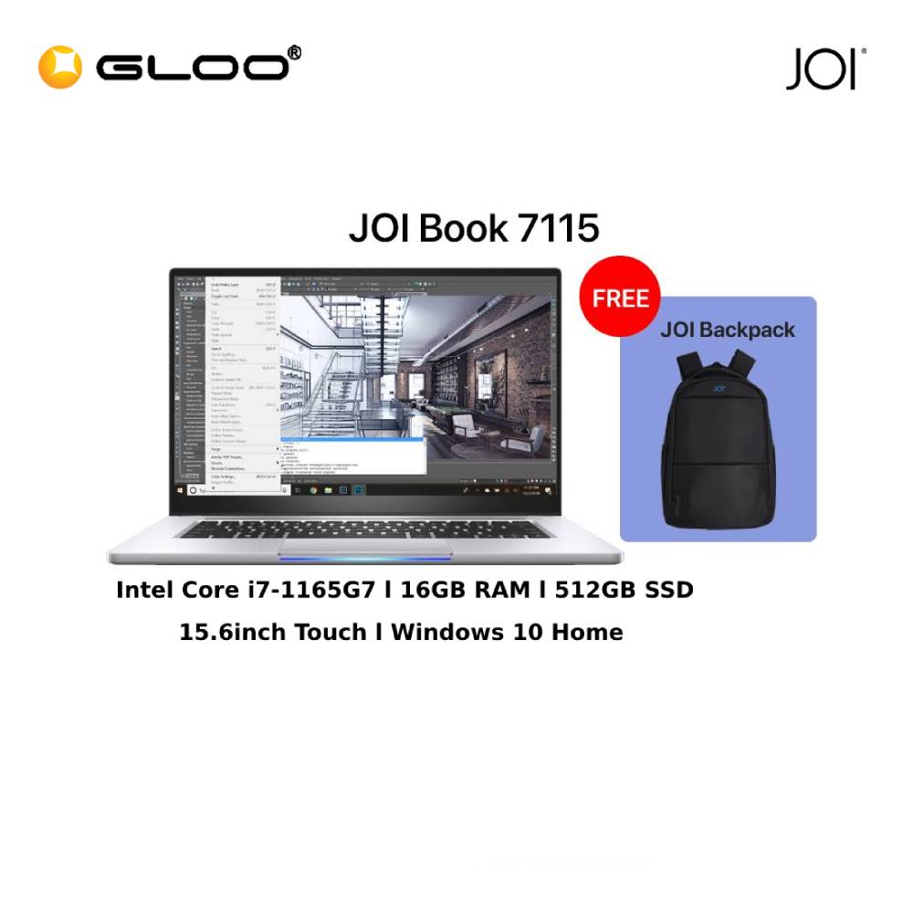 JOI Book 7115 (i7-1165G7/16GB/512GB SSD/W10H/15.6"/Touch/Gray) Free JOI Backpack [Choose Color]