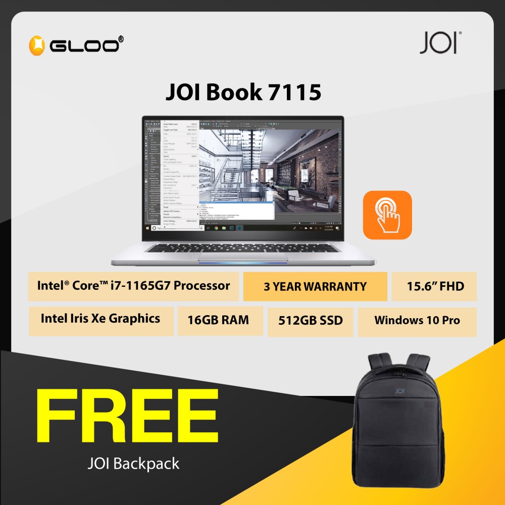 JOI Book 7115 (i7-1165G7/16GB/512GB SSD/W10P/15.6"/Touch/Gray) Free JOI Backpack