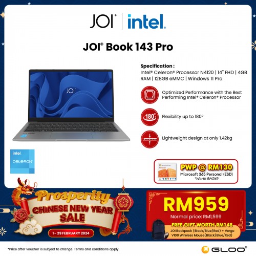 JOI Book 143 Pro (N4120,4GB,128GB eMMC,Integrated,14”,W11Pro) + Backpack