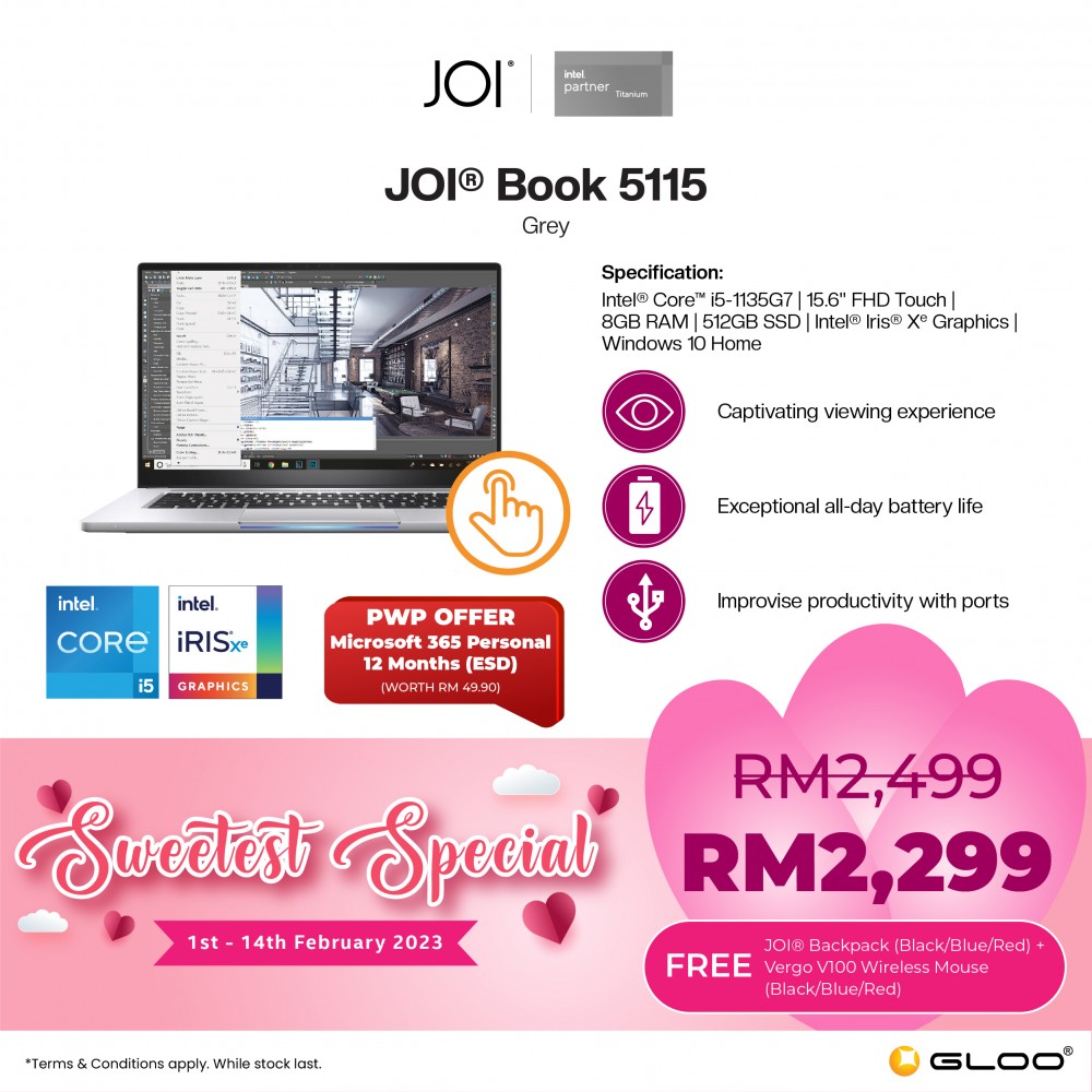 JOI Book 5115 (i5-1135G7/8GB/512GB SSD/W10H/15.6"/Touch/Gray) Free JOI Backpack