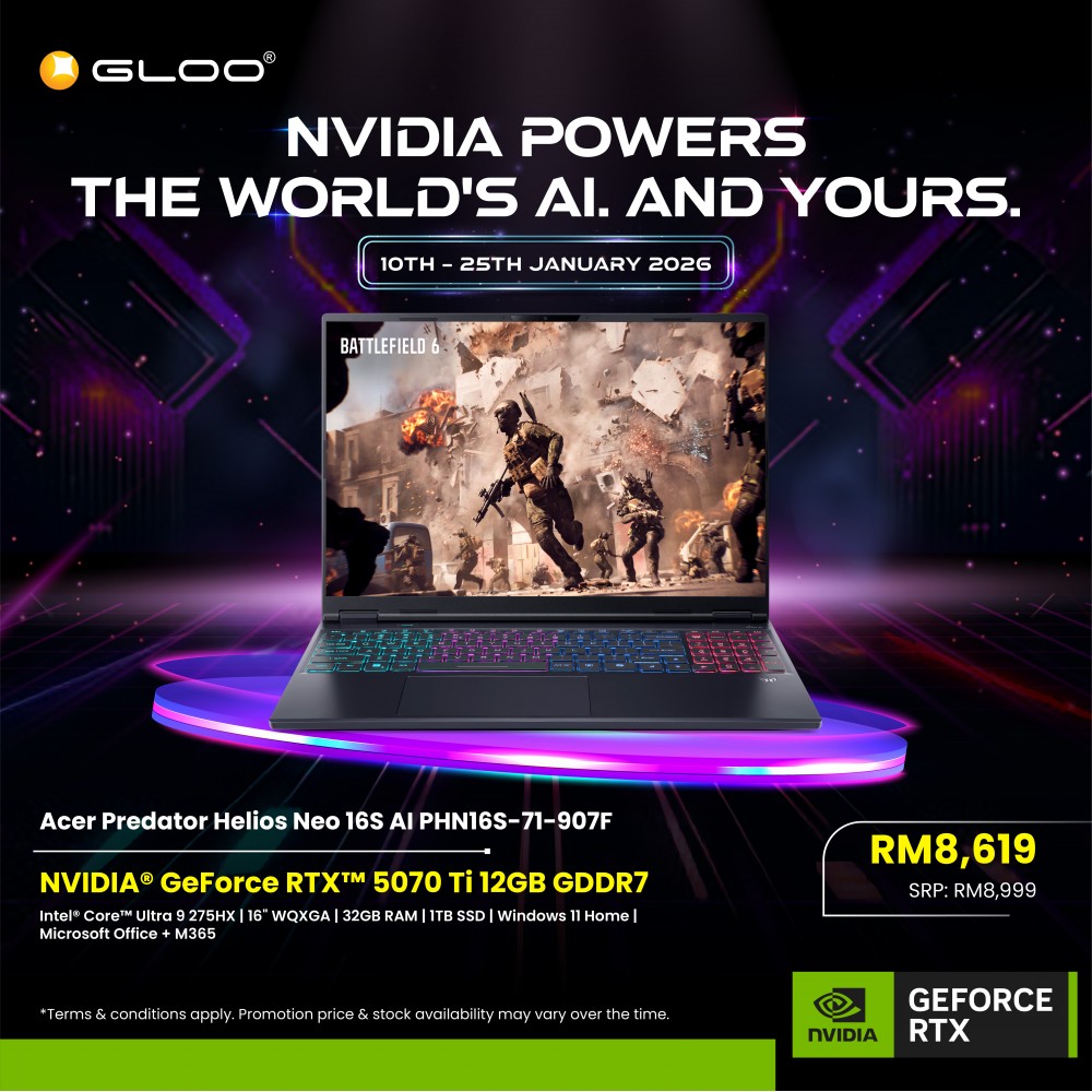 Acer Predator Helios Neo 16S Ai PHN16S-71-907F Gaming Laptop (NVIDIA® GeForce RTX™ 5070 Ti | CU 9-275HX|16"WQXGA OLED | 32GB RAM | 1TB SSD| Windows 11 Home | Office Home & Student + M365)