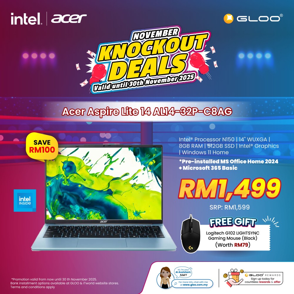 Acer Aspire Lite 14 AL14-32P-C6WR Laptop (Intel Processor N150 | 14" WUXGA | 8GB RAM | 512GB SSD | Intel UHD Graphics | Windows 11 Home | Office Home +M365)