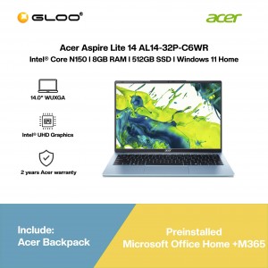 Acer Aspire Lite 14 AL14-32P-C6WR Laptop (Intel Processor N150 | 14" WUXGA | 8GB RAM | 512GB SSD | Intel UHD Graphics | Windows 11 Home | Office Home +M365)