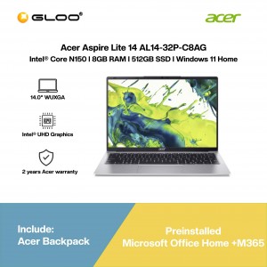 Acer Aspire Lite 14 AL14-32P-C8AG Laptop (Intel Processor N150 | 14" WUXGA | 8GB RAM | 512GB SSD | Intel UHD Graphics | Windows 11 Home | Office Home + M365)