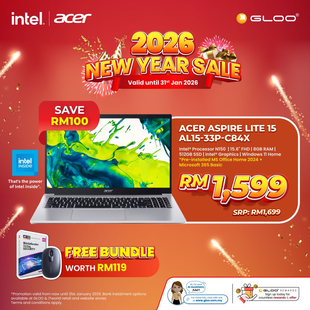 Acer Aspire Lite 15 AL15-33P-C84X Laptop (Intel® N150 | 15.6"FHD | 8GB RAM | 512GB SSD | Intel® Intergrated Graphics | Windows 11 Home | Microsoft Office Home & Student 2024 + Microsoft 365 Basic)