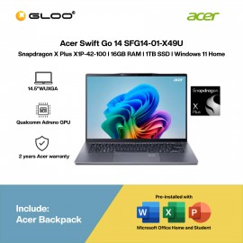 Acer Swift Go 14 SFG14-01-X49U (Snapdragon X Plus X1P-42-100 | 14.5"WUXGA | 16GB RAM | 1TB SSD | Qualcomm Adreno GPU | Windows 11 Home)