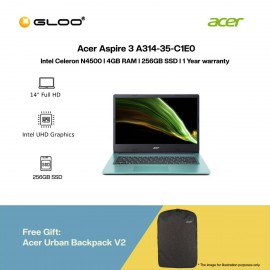 [Ready stock] Acer Aspire 3 A314-35-C1E0 Laptop Electric Blue (Celeron N4500,4GB,256GB SSD,Intel UHD Graphics,14"FHD,W11H) [FREE] Acer Urban Backpack V2