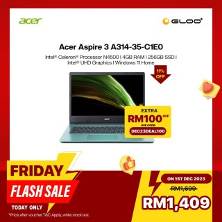 [Ready stock] Acer Aspire 3 A314-35-C1E0 Laptop Electric Blue (Celeron N4500,4GB,256GB SSD,Intel UHD Graphics,14"FHD,W11H) [FREE] Acer Urban Backpack V2