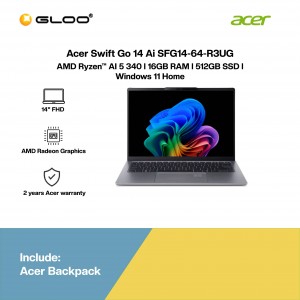 Acer Swift Go 14 Ai SFG14-64-R3UG Laptop (AMD Ryzen AI 5-340 | 14" WQXGA+ OLED | 16GB RAM | 512GB SSD | AMD Radeon Graphics | Windows 11 Home | Office Home & Student + M365)