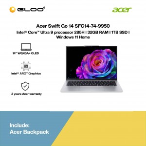 Acer Swift Go 14 SFG14-74-9950 Laptop (Intel® Core™ Ultra 9 285H | 14" WQXGA+ | 32GB RAM | 1TB SSD SSD | Intel Arc Graphics | Windows 11 Home | Office Home & Student + M365)