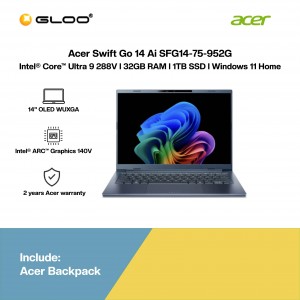 Acer Swift Go 14 AI SFG14-75-952G Laptop (Intel® Core™ Ultra 9 288V | 14" WUXGA OLED | 32GB RAM | 1TB SSD | Intel® Arc™ Graphics | Windows 11 Home | Microsoft Office Home 2024 + Microsoft 365 Basic)