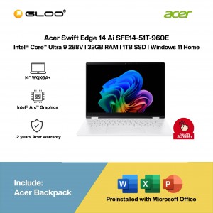 Acer Swift Edge 14 Ai SFE14-51T-960E Laptop (Intel® Core™ Ultra 9 288V | 14" WQXGA+ Touch | 32GB RAM | 1TB SSD | Intel® Arc™ Graphics | Windows 11 Home |Microsoft Office Home 2024 + Microsoft 365)