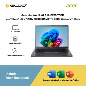 Acer Aspire 14 Ai A14-52M-75EK Laptop (Intel® Core™ Ultra 7 258V | 14" WUXGA | 32GB RAM | 1TB SSD | Intel Graphics | Windows 11 Home |Microsoft Office Home 2024 + Microsoft 365)