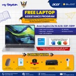 (my-Yayasan) Acer Aspire Lite 16 AL16-52P-59PP Laptop (Intel Core i5-1334U | 16” WUXGA | 16GB RAM | 512GB SSD | Intel UHD Graphics | Windows 11 Home | Office Home & Student + Office 365)
