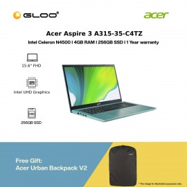 [Ready stock] Acer Aspire 3 A315-35-C4TZ Laptop Electric Blue (Celeron N4500,4GB,256GB SSD,Intel UHD Graphics,15.6"FHD,W11H) [FREE] Acer Urban Backpack V2