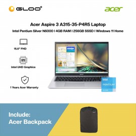 [Ready stock] Acer Aspire 3 A315-35-P4R5 Laptop (N6000,4GB,256GB SSD,Intel UHD Graphics,15.6"FHD,W11H,Silver)
