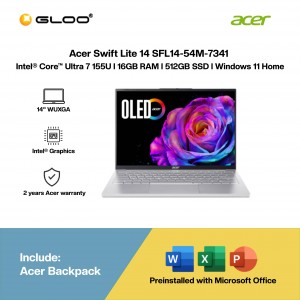 Acer Swift Lite 14 SFL14-54M-7341 Laptop (Intel® Core™ Ultra 7 155U | 14" WUXGA OLED | 16GB RAM | 512GB SSD | Intel Graphics | Windows 11 Home |Microsoft Office Home 2024 + Microsoft 365)
