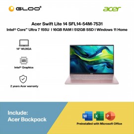 Acer Swift Lite 14 SFL14-54M-7531 Laptop (Intel® Core™ Ultra 7 155U | 14” WUXGA | 16GB RAM | 512GB SSD | Intel® Graphics | Windows 11 Home | Microsoft Office Home 2024 + Microsoft 365 Basic)