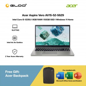[Pre-order] Acer Aspire Vero AV15-52-5629 Laptop (i5-1235U,8GB,512GB SSD,Intel Iris Xe,H&S,15.6"FHD,W11H,Grey) [ETA:3-5 working days]