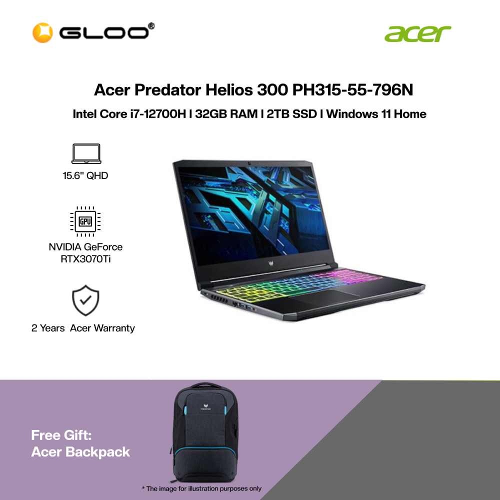 [Pre-order] Acer Predator Helios 300 PH315-55-796N (i7-12700H,32GB,2TB SSD,RTX3070Ti 8GB,15.6"QHD,W11H,Black)